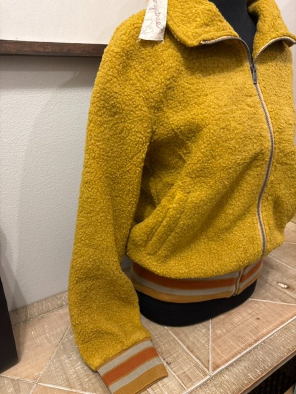 NEW Mystree Sherpa Bomber Jacket Mustard Yellow, Brown, Orange - Picture 4 of 5